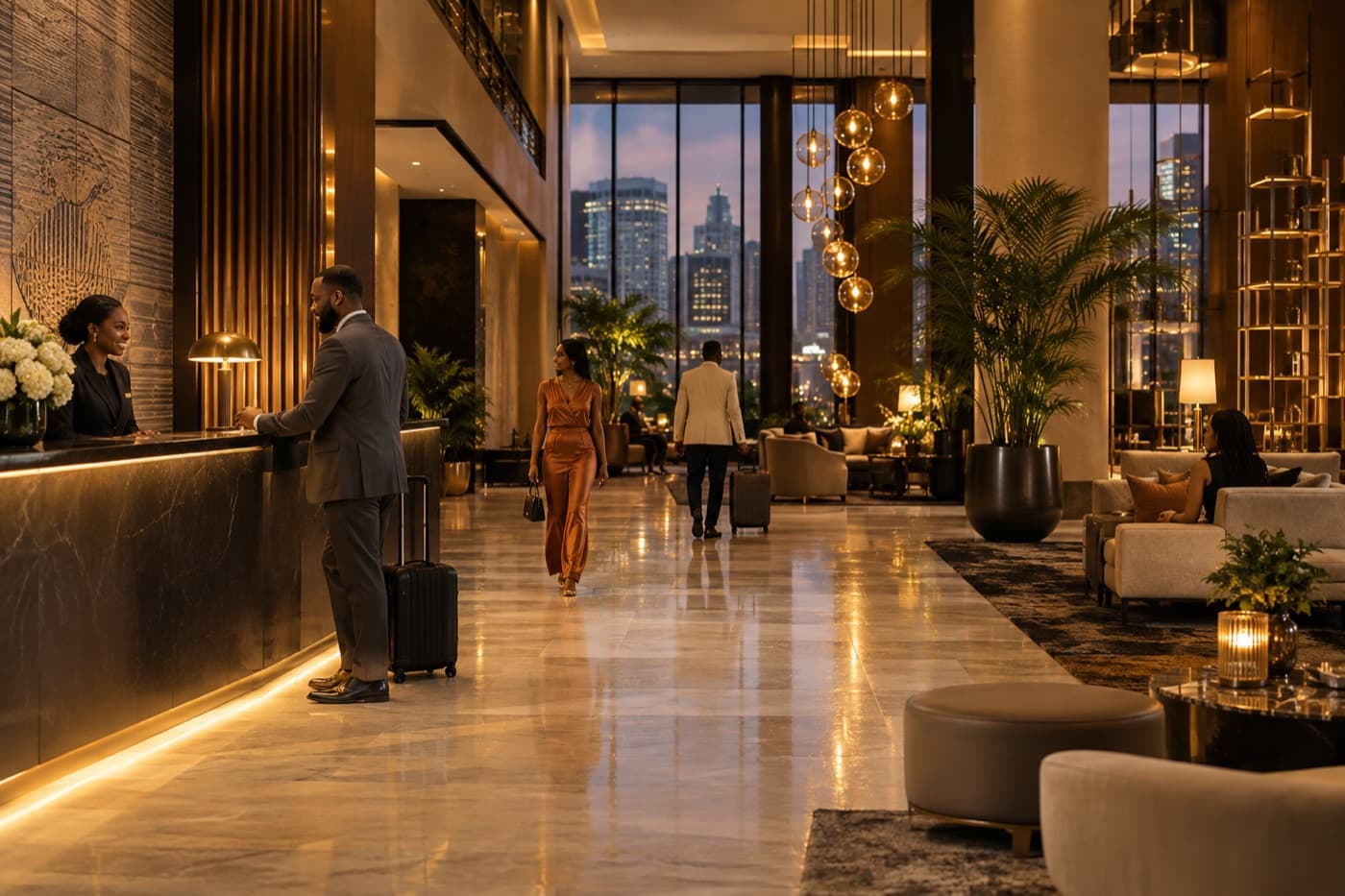 Premium hotel lobby representing hospitality technology environments